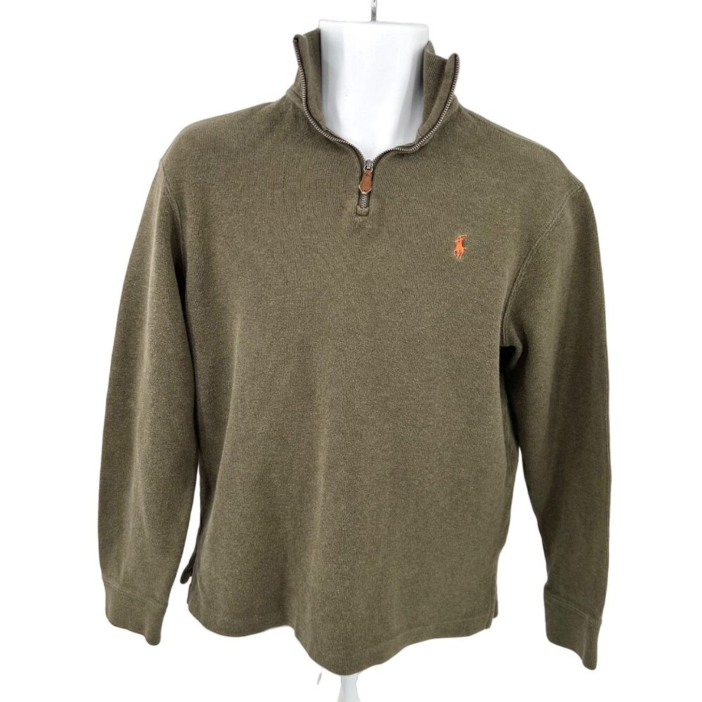 POLO RALPH LAUREN OLIVE GREEN ZIPPERED NECKLINE SHIRT - M - Picture 1 of 4